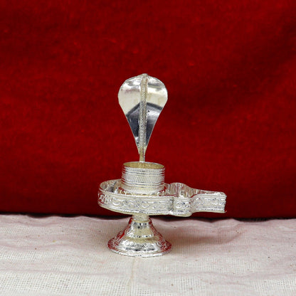 Sterling silver Lord Shiva Lingam stand or Jalheri, handmade tribal ornament, designed to hold Shiva Lingam in home temple.