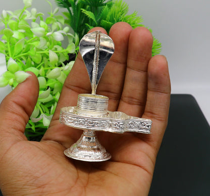 Sterling silver Lord Shiva Lingam stand by Tribal Ornaments, handcrafted for holding Shiva Lingam in home temples.
