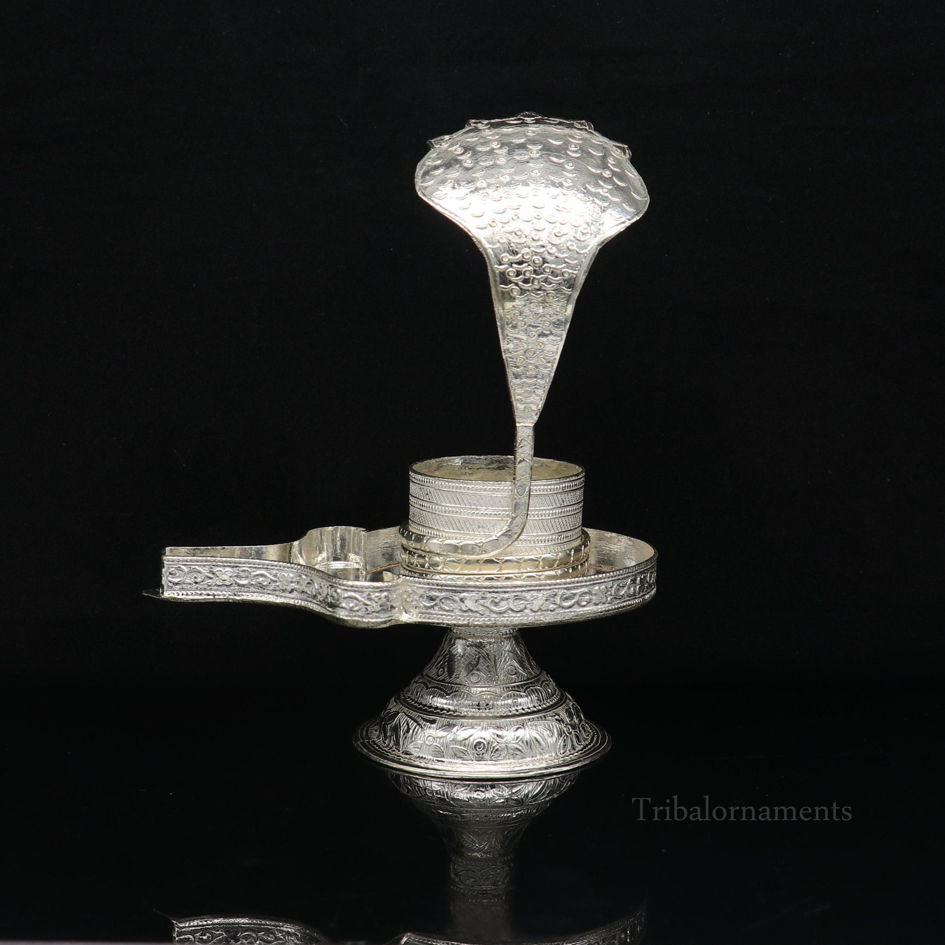 925 fine solid sterling silver lord shiva lingam stand/jalheri, use for put/hold shiva lingam in home temple, awesome handmade article su455 - TRIBAL ORNAMENTS