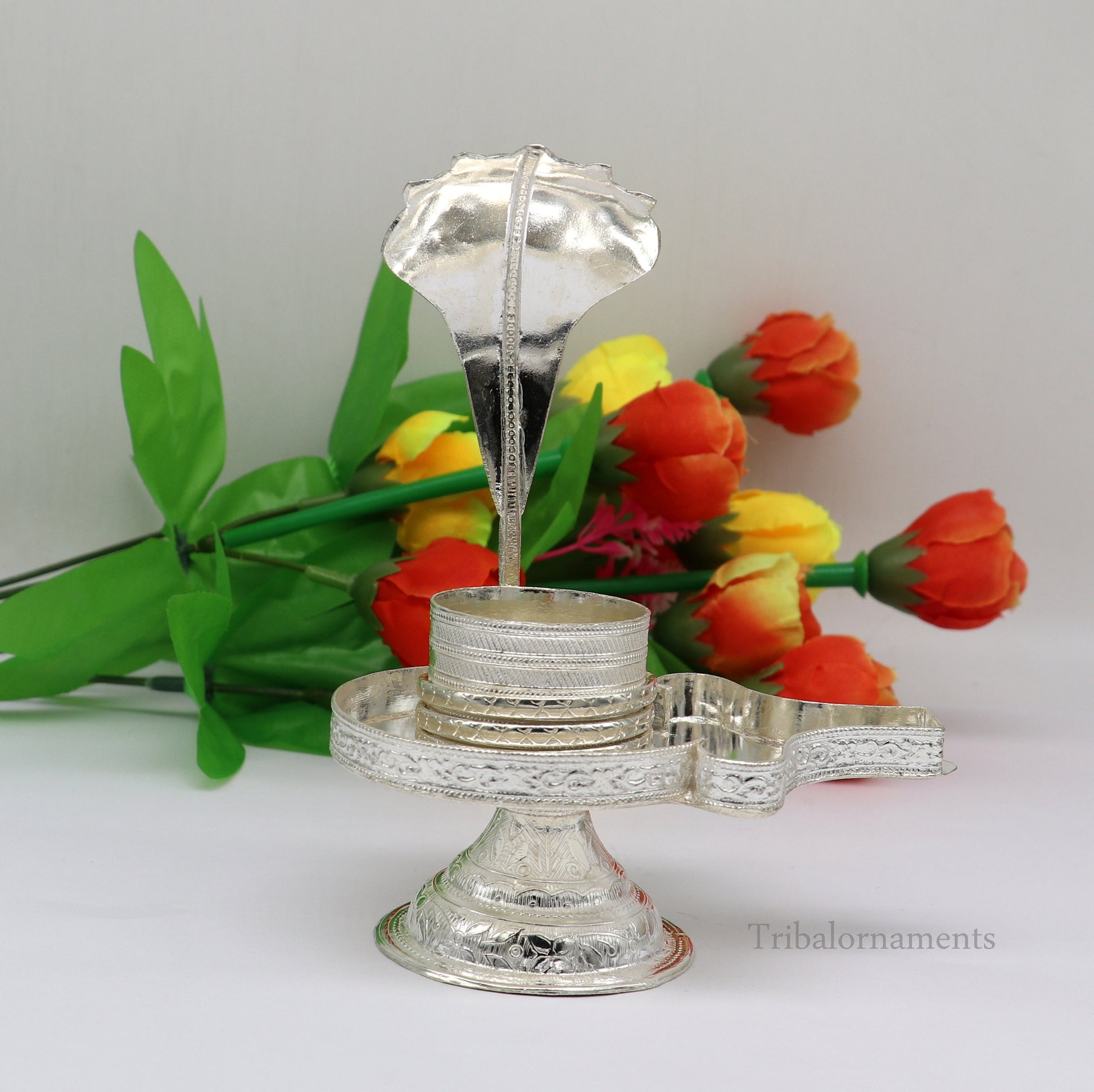 925 fine solid sterling silver lord shiva lingam stand/jalheri, use for put/hold shiva lingam in home temple, awesome handmade article su455 - TRIBAL ORNAMENTS