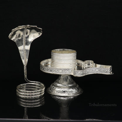 925 fine solid sterling silver lord shiva lingam stand/jalheri, use for put/hold shiva lingam in home temple, awesome handmade article su455 - TRIBAL ORNAMENTS