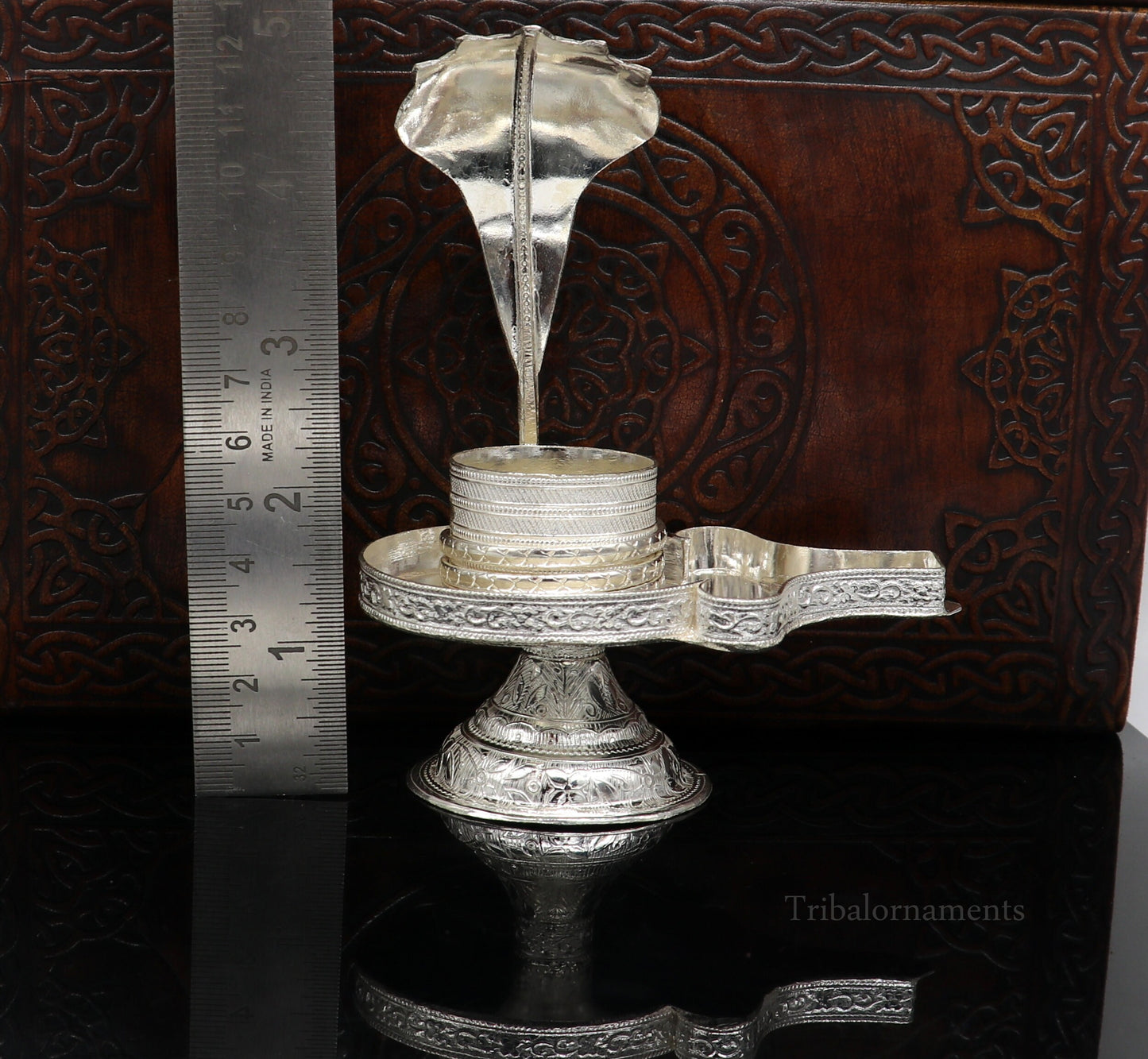 925 fine solid sterling silver lord shiva lingam stand/jalheri, use for put/hold shiva lingam in home temple, awesome handmade article su455 - TRIBAL ORNAMENTS