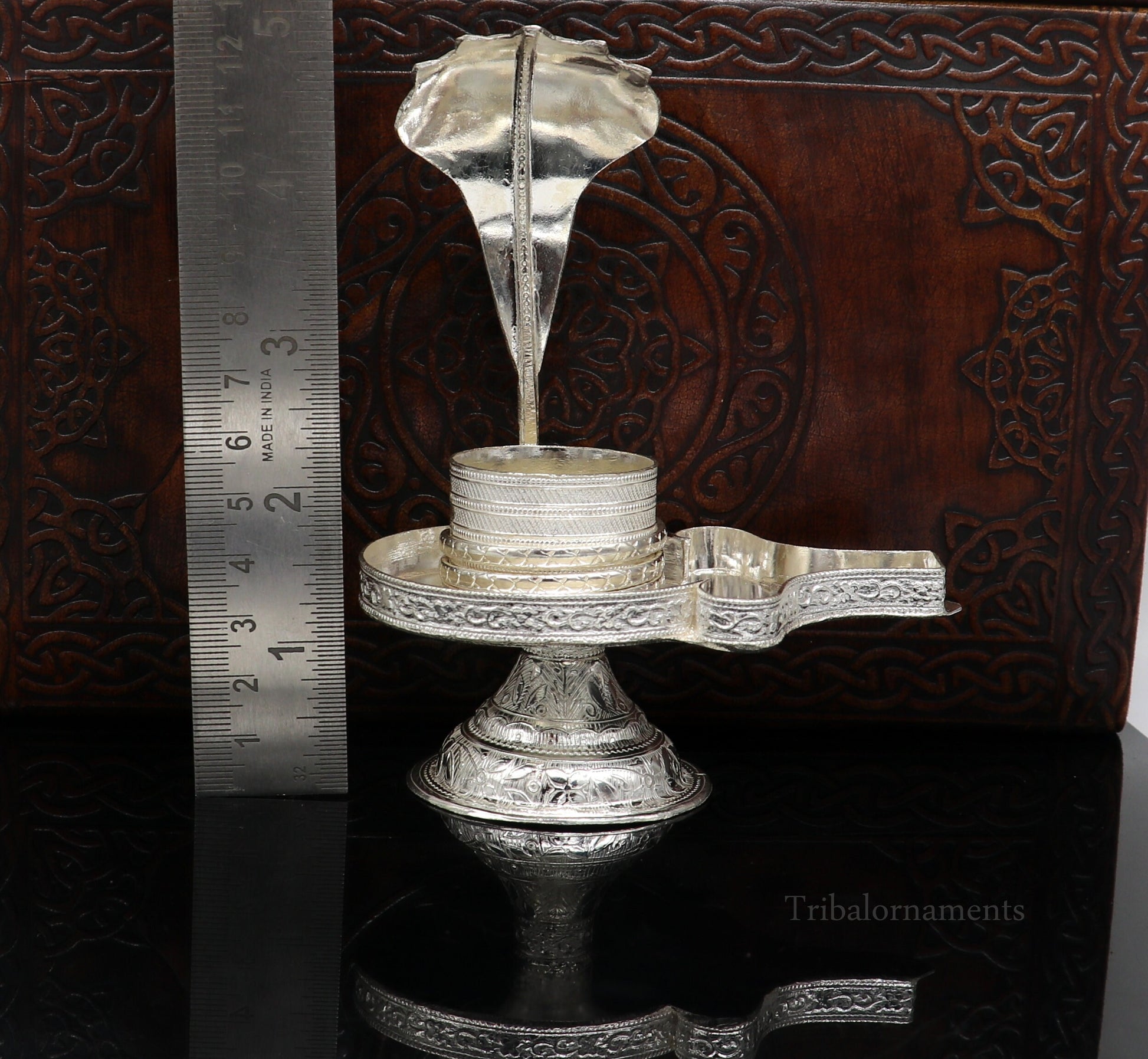 925 fine solid sterling silver lord shiva lingam stand/jalheri, use for put/hold shiva lingam in home temple, awesome handmade article su455 - TRIBAL ORNAMENTS