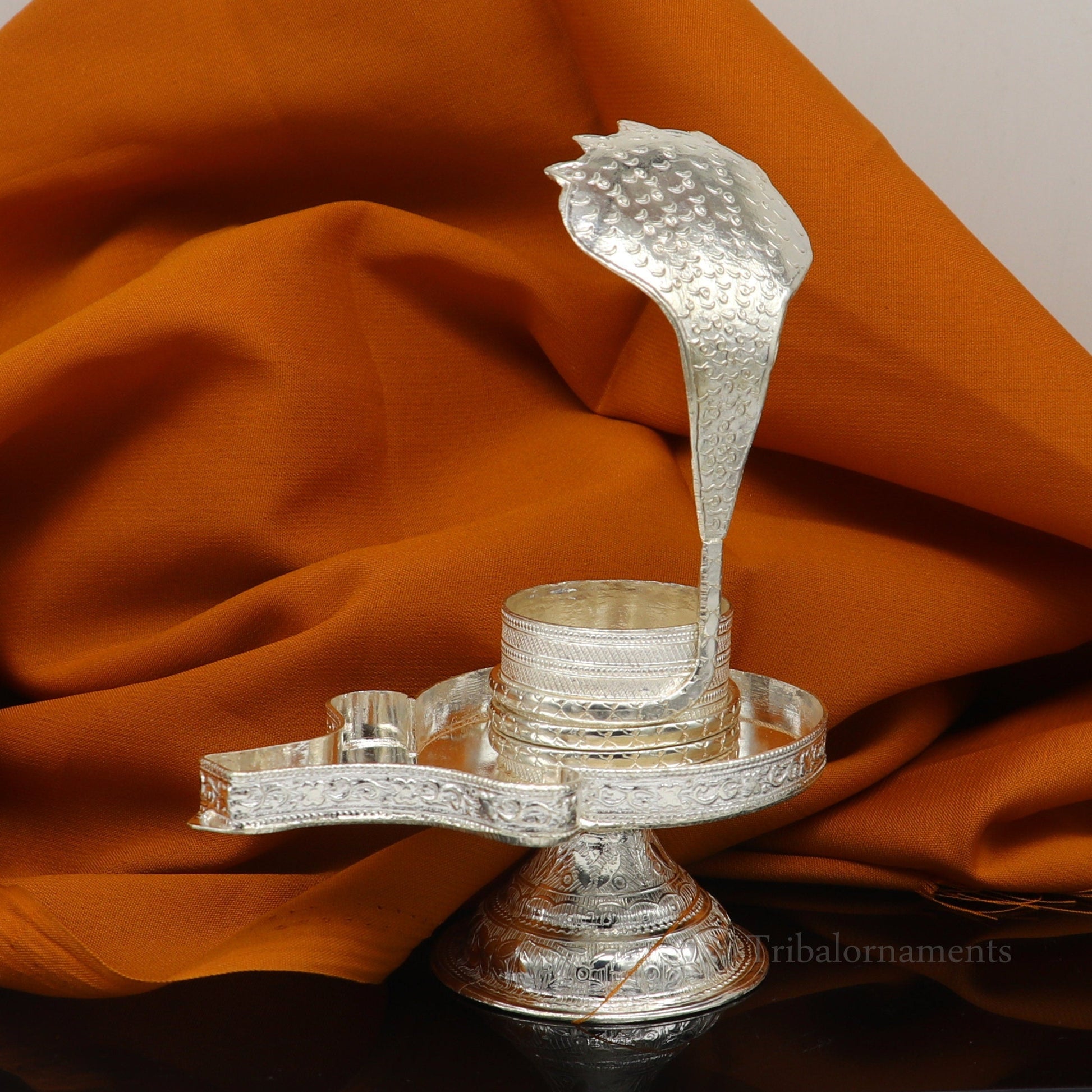 925 fine solid sterling silver lord shiva lingam stand/jalheri, use for put/hold shiva lingam in home temple, awesome handmade article su455 - TRIBAL ORNAMENTS