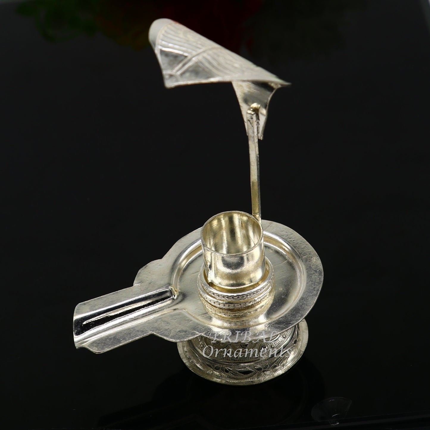 925 fine solid sterling silver lord shiva lingam stand/jalheri, use for put/hold shiva lingam in home temple, awesome handmade article su861 - TRIBAL ORNAMENTS