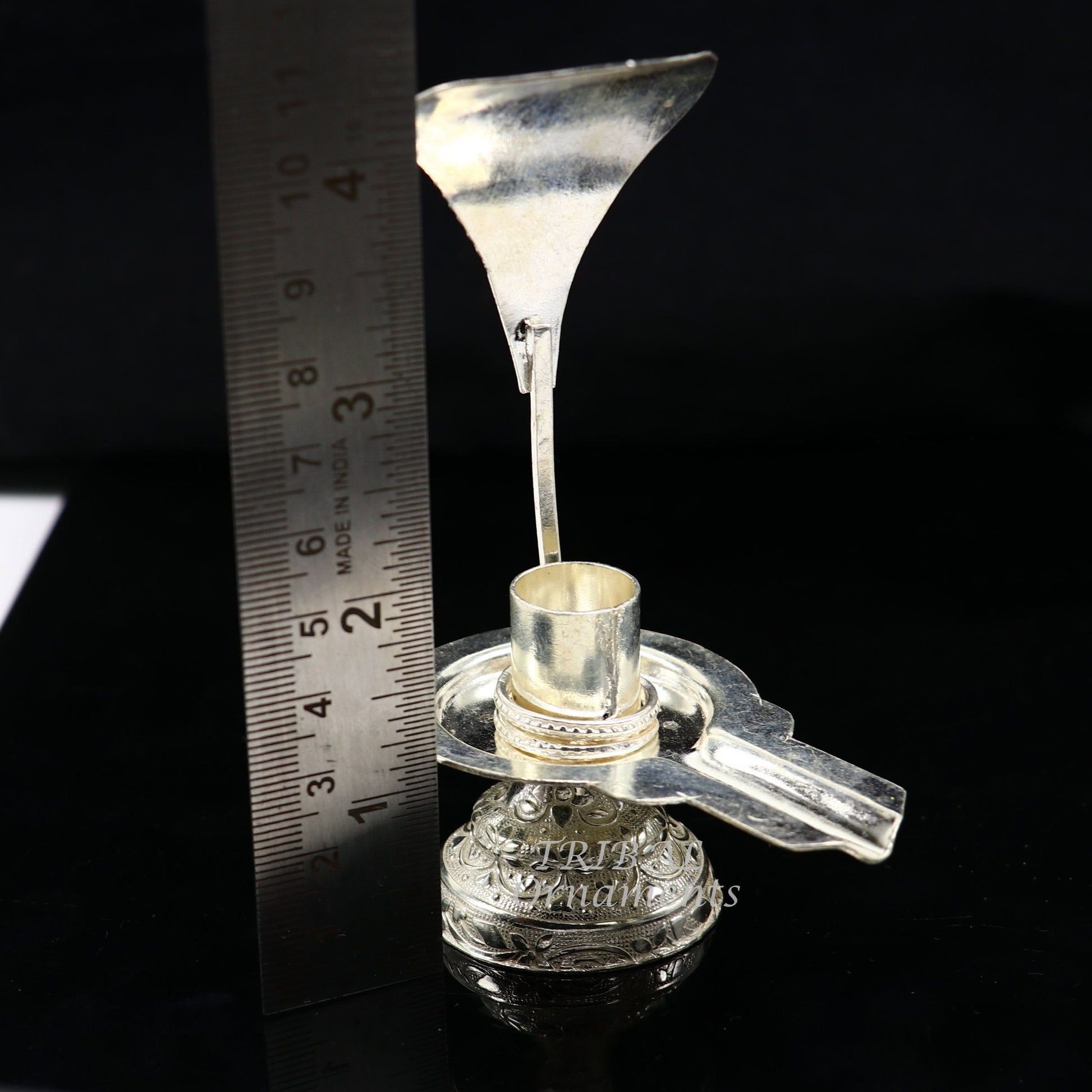 925 fine solid sterling silver lord shiva lingam stand/jalheri, use for put/hold shiva lingam in home temple, awesome handmade article su861 - TRIBAL ORNAMENTS