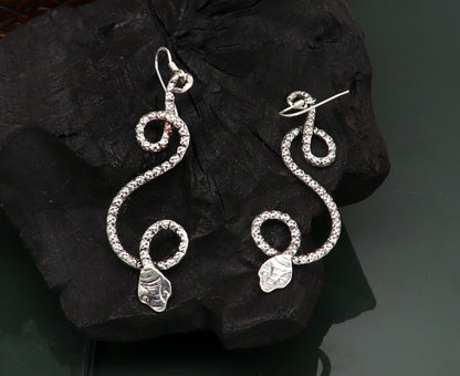 Sterling silver vintage-style snake design hoop earrings by TRIBAL ORNAMENTS, elegant drop dangle jewelry for brides and special occasions.