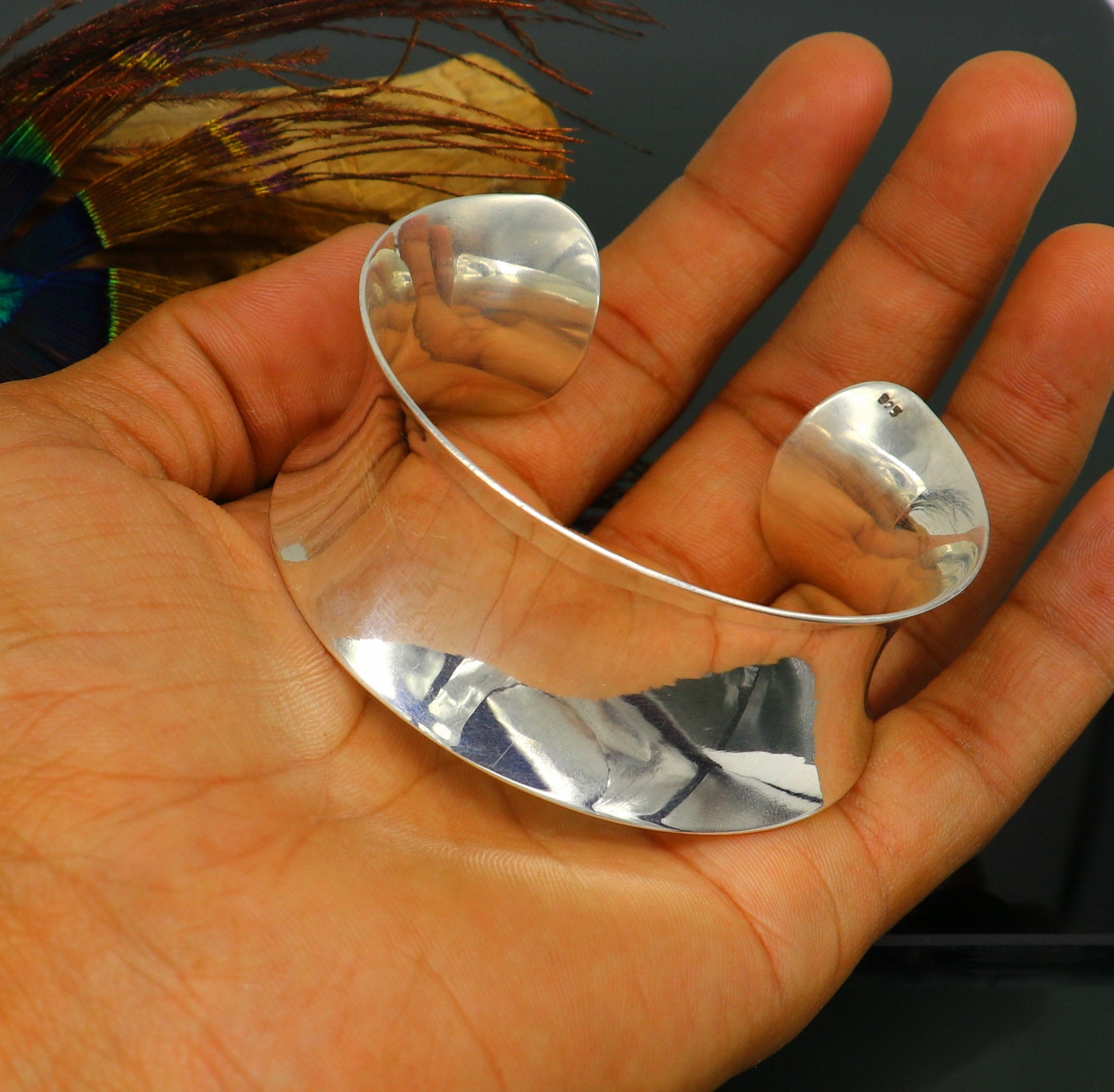 925 fine sterling silver gorgeous unique curved design bright shiny, new trendy fancy Bollywood style elegant cuff bangle bracelet cuff17 - TRIBAL ORNAMENTS