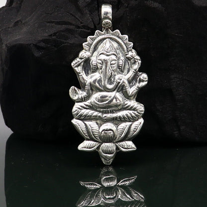 Sterling silver Ganesha pendant necklace by Tribal Ornaments, featuring a detailed idol design on a stylish customized chain.