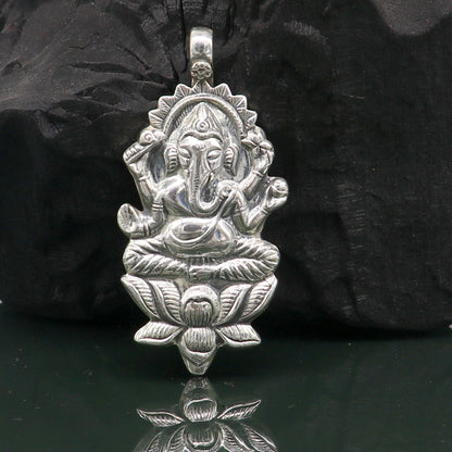 Sterling silver Ganesha idol pendant on a stylish customized necklace, featuring oxidized detailing and intricate craftsmanship.