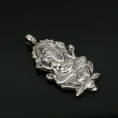 Sterling silver Ganesha pendant necklace by Tribal Ornaments featuring a detailed idol design on a stylish customized chain.
