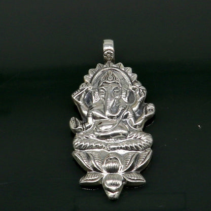 925 sterling silver Ganesha pendant necklace by TRIBAL ORNAMENTS, featuring a stylish customized idol design with oxidized finish.