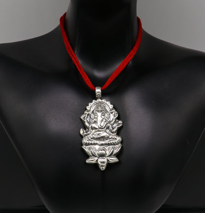 925 sterling silver Ganesha pendant necklace from TRIBAL ORNAMENTS, featuring a detailed idol design and oxidized finish.