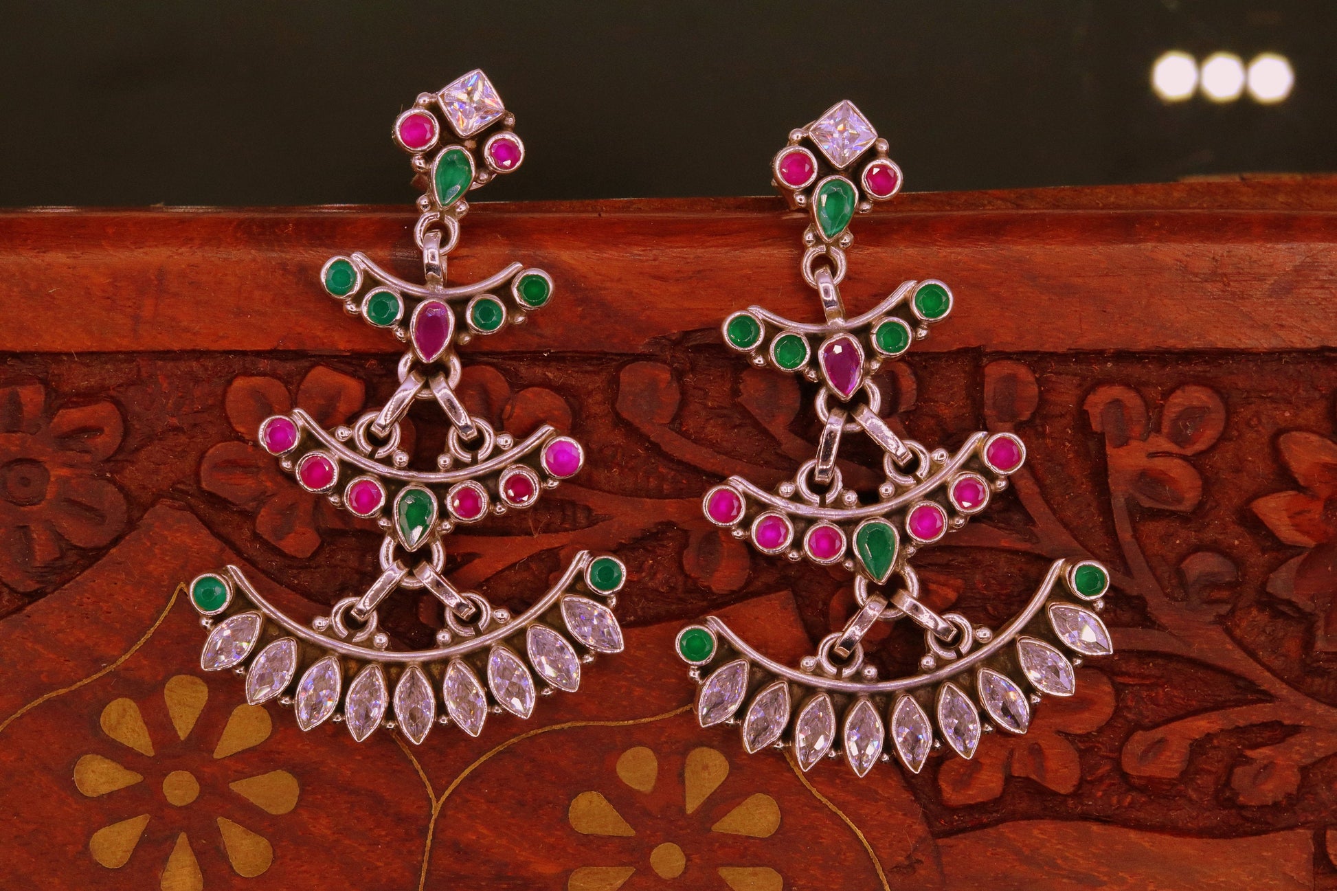 925 pure silver customized designer stud earring drop dangle cut stone earring, best gifting stylish designer Victorian earring s659 - TRIBAL ORNAMENTS