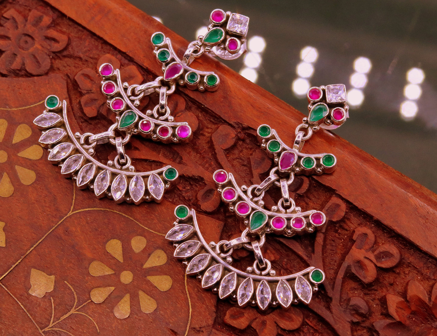 925 pure silver customized designer stud earring drop dangle cut stone earring, best gifting stylish designer Victorian earring s659 - TRIBAL ORNAMENTS