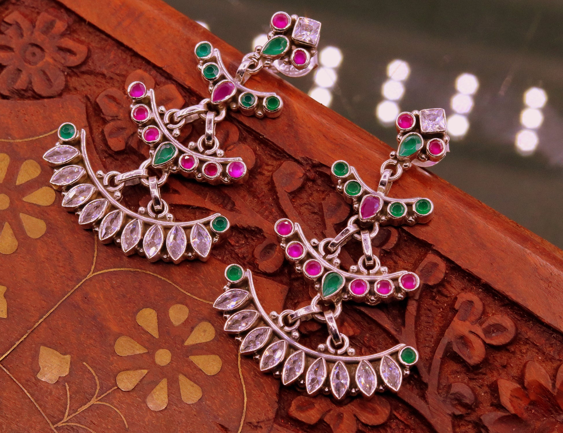 925 pure silver customized designer stud earring drop dangle cut stone earring, best gifting stylish designer Victorian earring s659 - TRIBAL ORNAMENTS