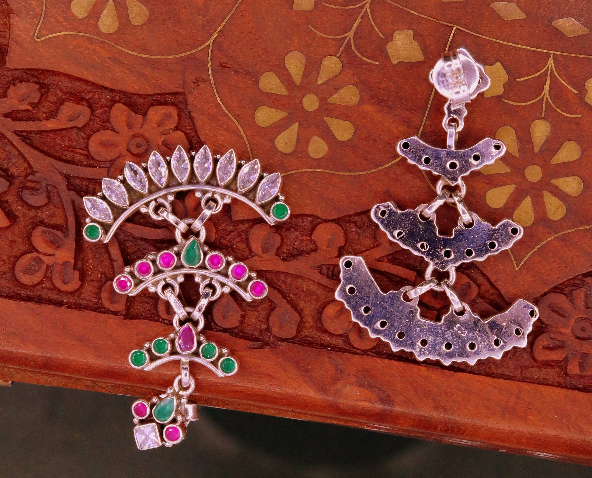 925 pure silver customized designer stud earring drop dangle cut stone earring, best gifting stylish designer Victorian earring s659 - TRIBAL ORNAMENTS