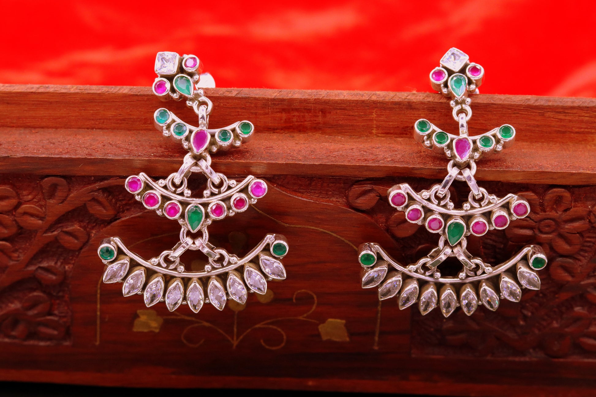 925 pure silver customized designer stud earring drop dangle cut stone earring, best gifting stylish designer Victorian earring s659 - TRIBAL ORNAMENTS