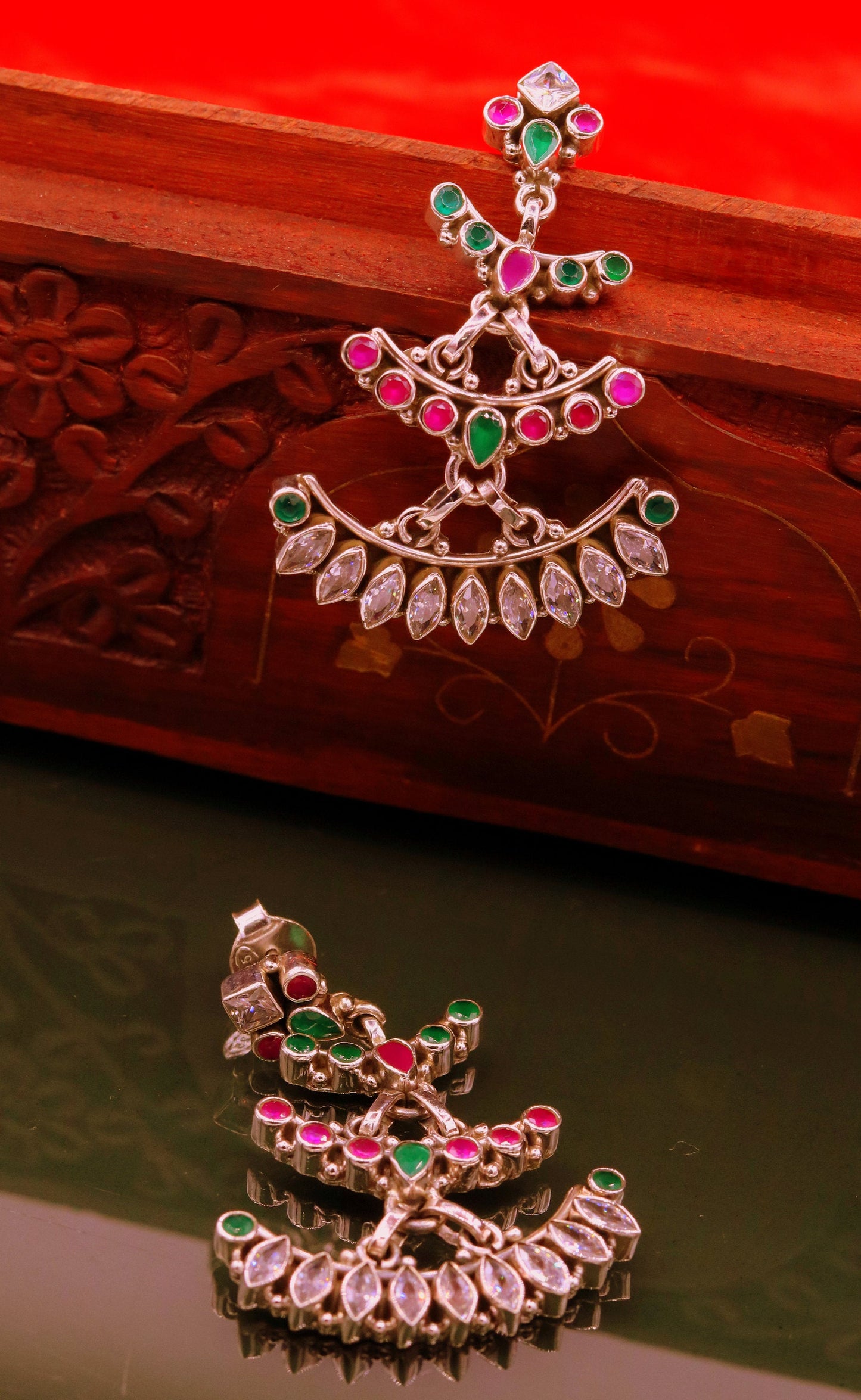 925 pure silver customized designer stud earring drop dangle cut stone earring, best gifting stylish designer Victorian earring s659 - TRIBAL ORNAMENTS