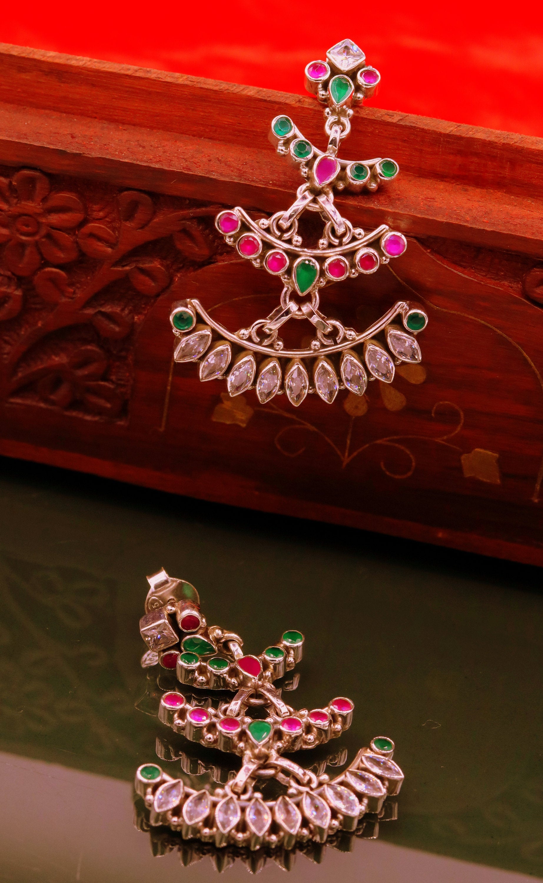 925 pure silver customized designer stud earring drop dangle cut stone earring, best gifting stylish designer Victorian earring s659 - TRIBAL ORNAMENTS