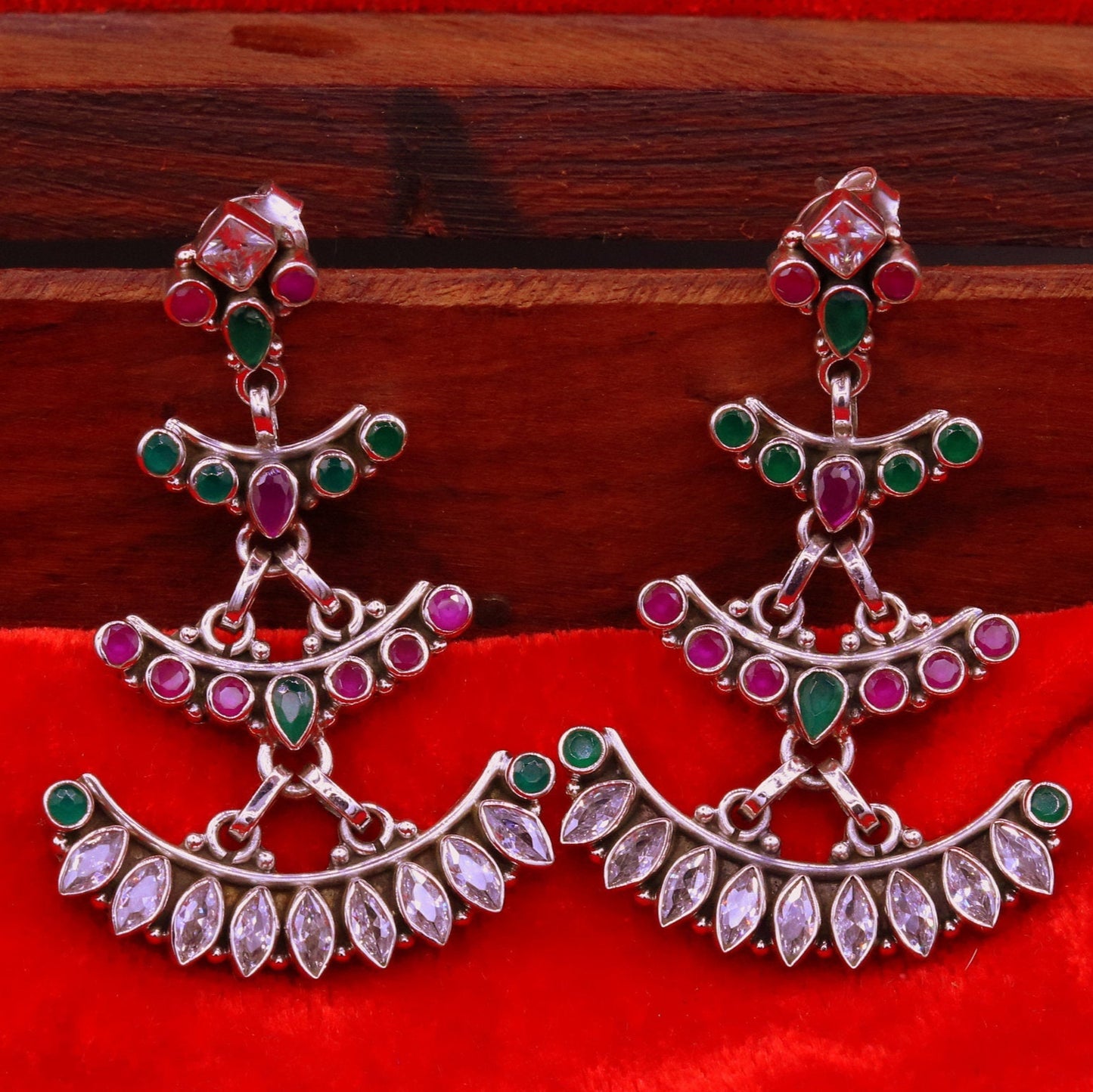 925 pure silver customized designer stud earring drop dangle cut stone earring, best gifting stylish designer Victorian earring s659 - TRIBAL ORNAMENTS