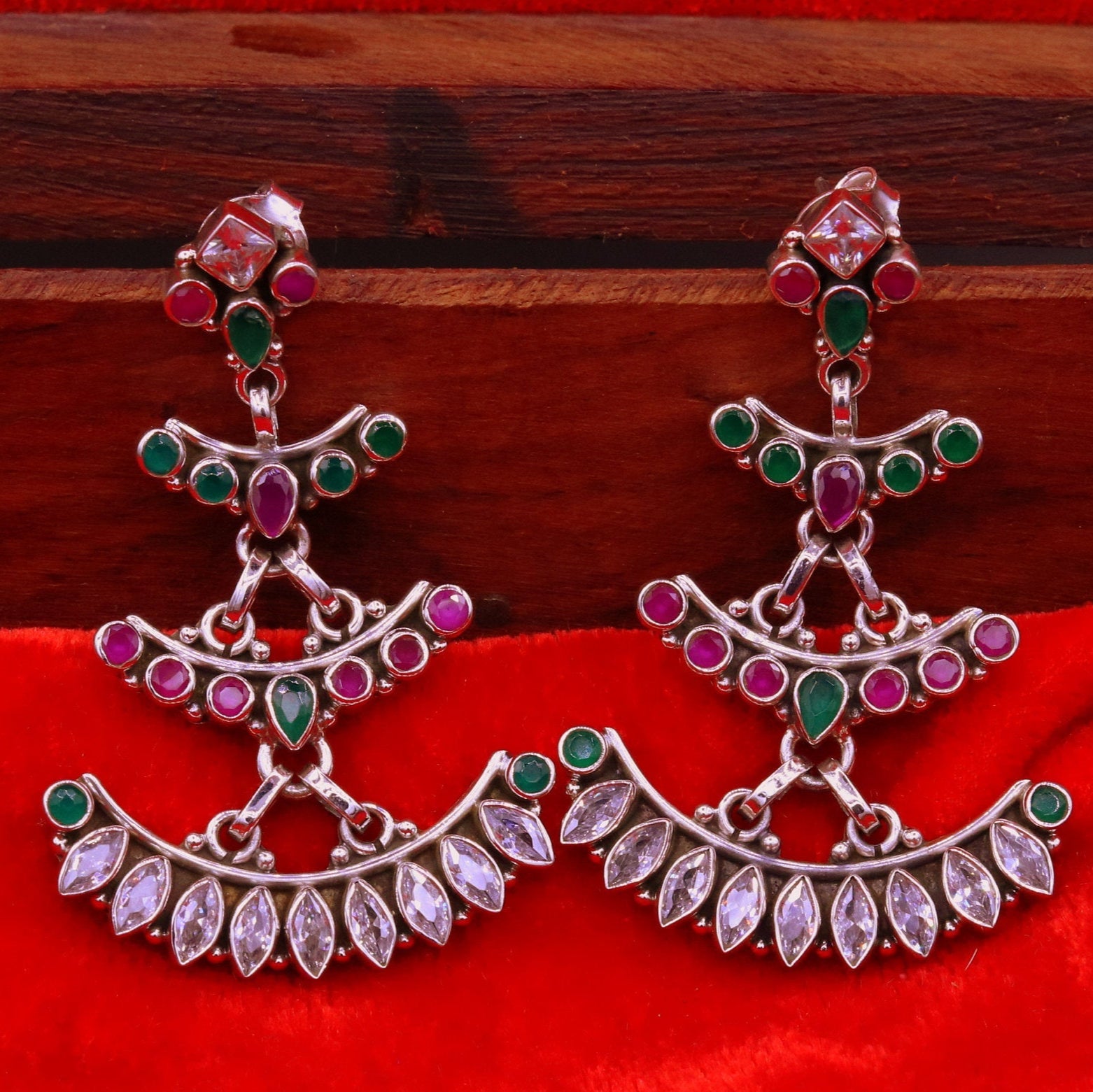 925 pure silver customized designer stud earring drop dangle cut stone earring, best gifting stylish designer Victorian earring s659 - TRIBAL ORNAMENTS