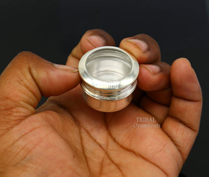 Handmade 925 silver small kajal and tobacco storage box by Tribal Ornaments, crafted as a silver personal accessory box for men.