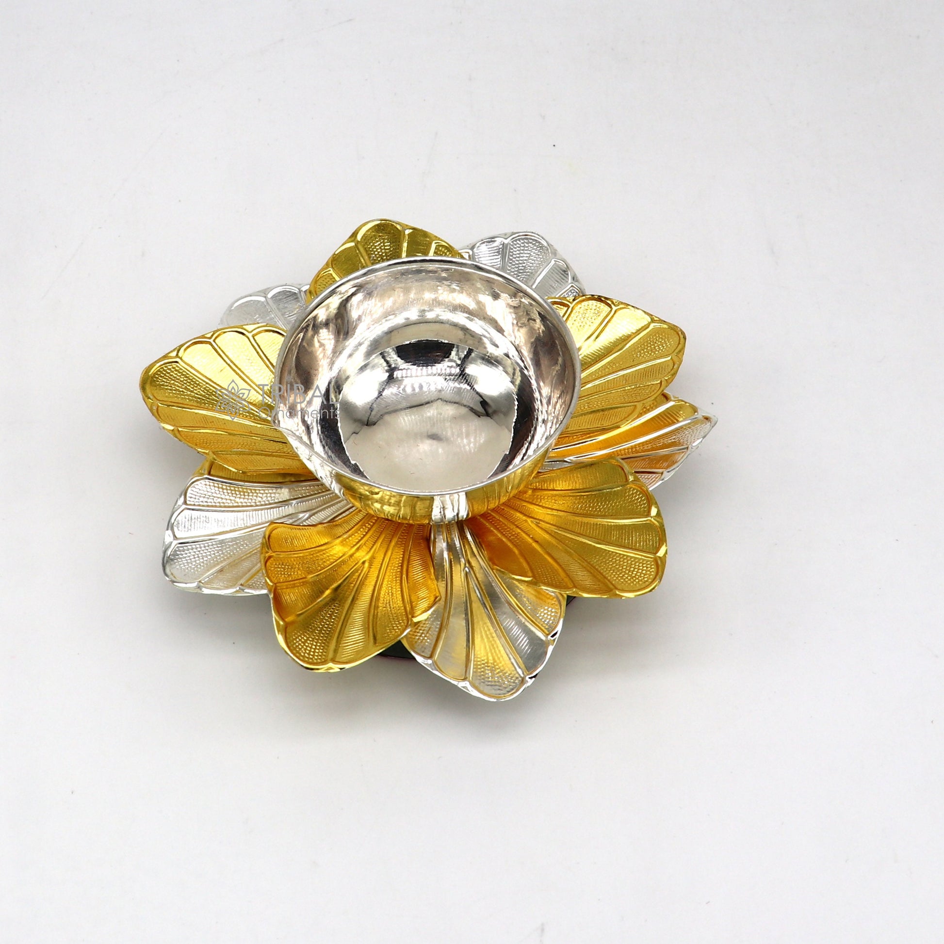 925 pure silver handmade unique flower design oil lamp, silver home temple utensils, silver diya, deepak, silver art decorative art su1200 - TRIBAL ORNAMENTS