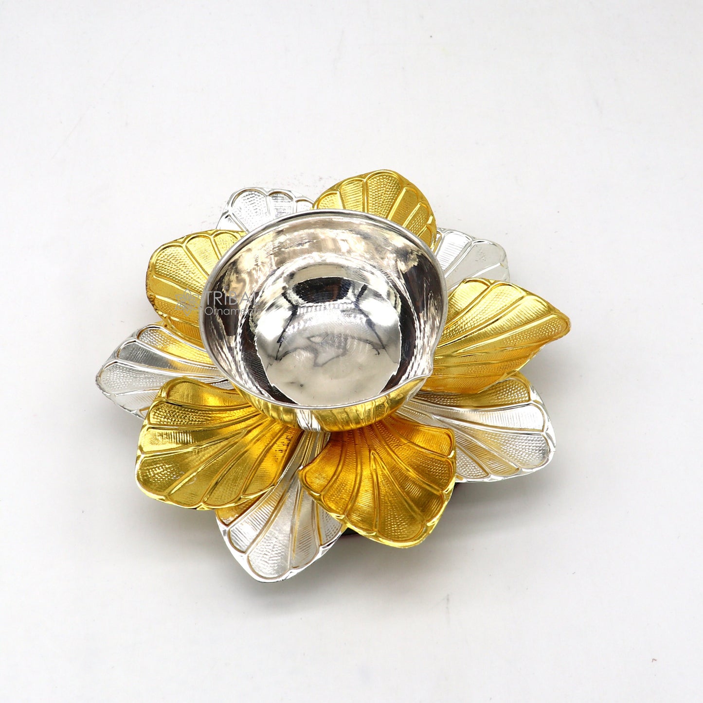 925 pure silver handmade unique flower design oil lamp, silver home temple utensils, silver diya, deepak, silver art decorative art su1200 - TRIBAL ORNAMENTS