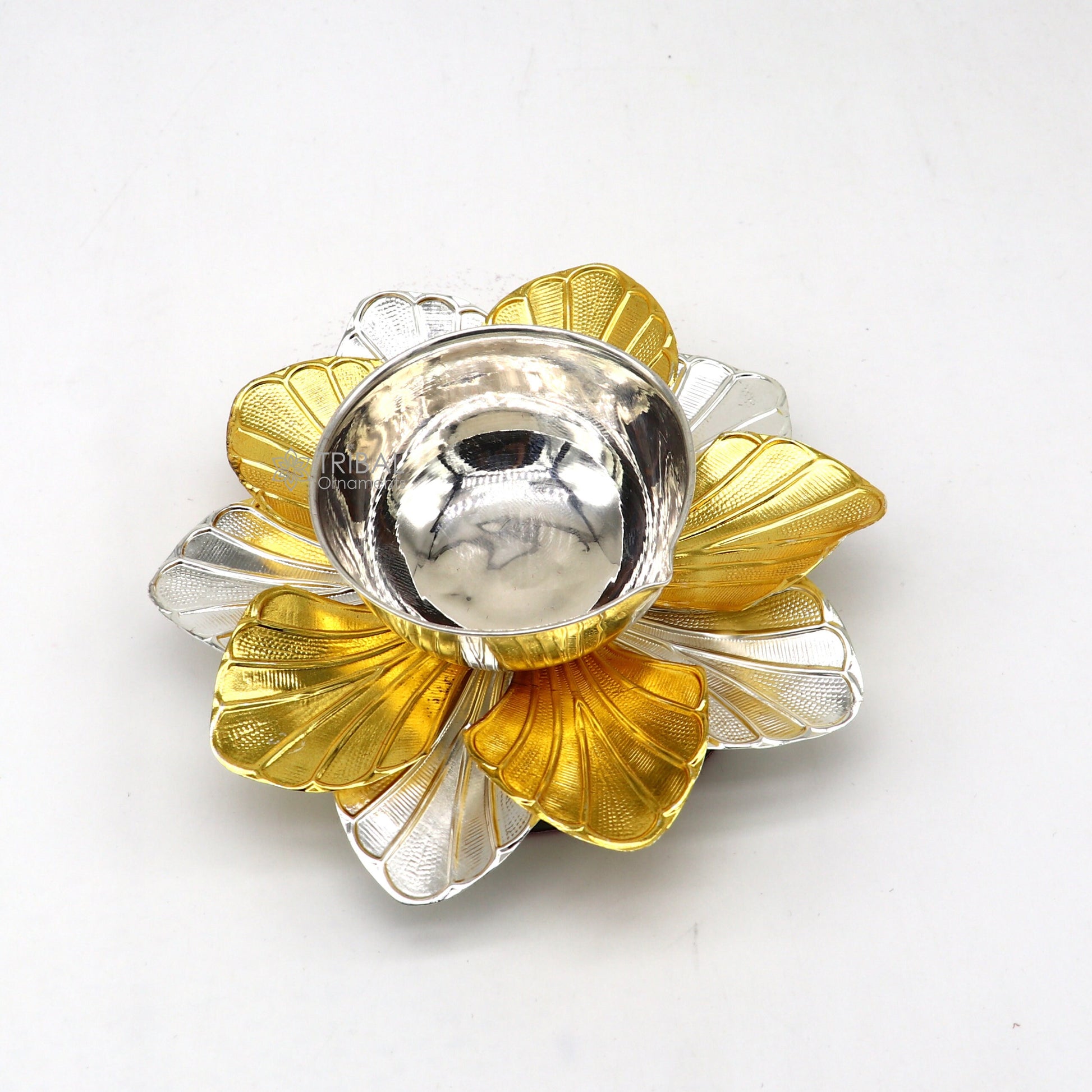 925 pure silver handmade unique flower design oil lamp, silver home temple utensils, silver diya, deepak, silver art decorative art su1200 - TRIBAL ORNAMENTS