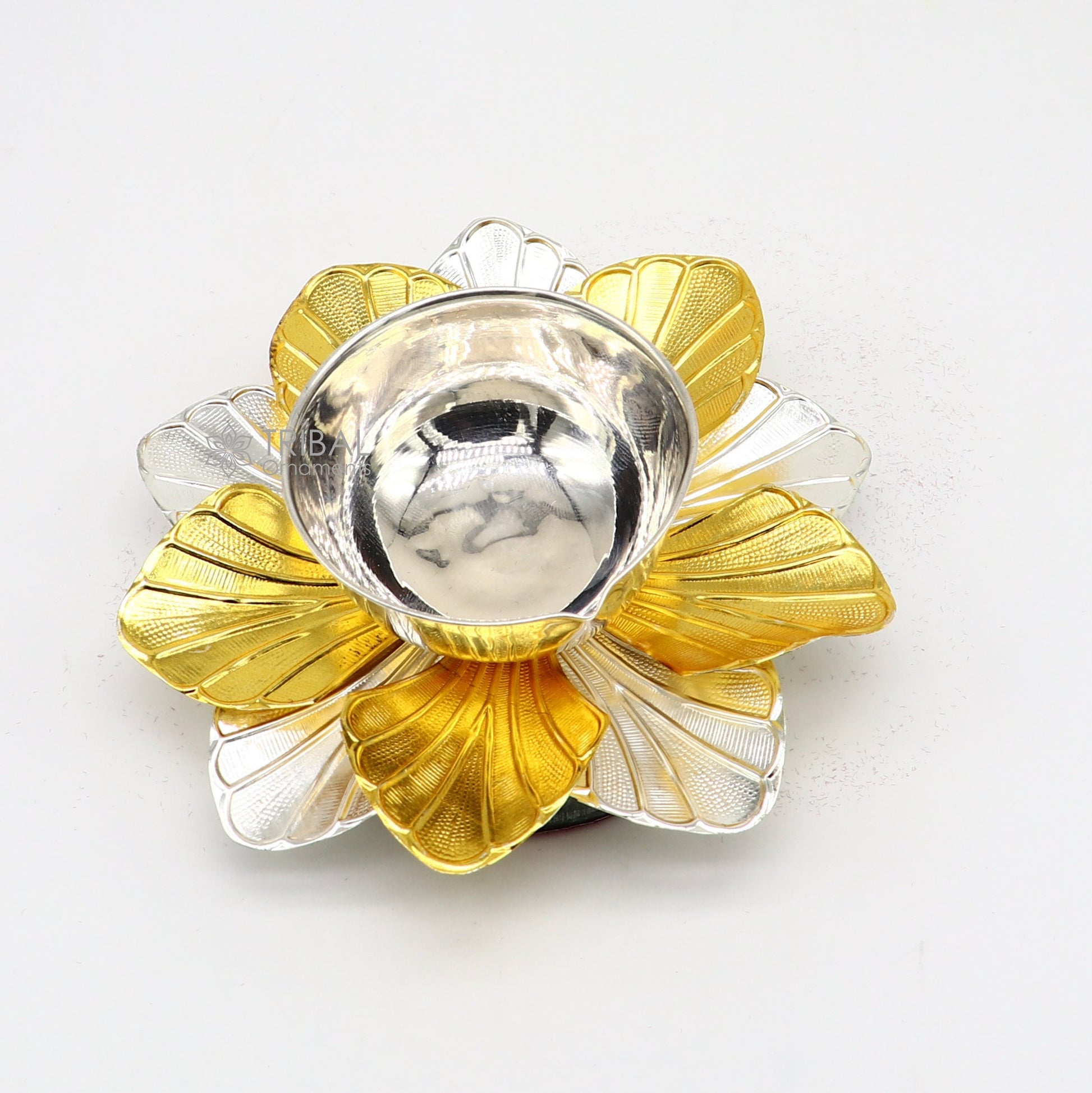 925 pure silver handmade unique flower design oil lamp, silver home temple utensils, silver diya, deepak, silver art decorative art su1200 - TRIBAL ORNAMENTS