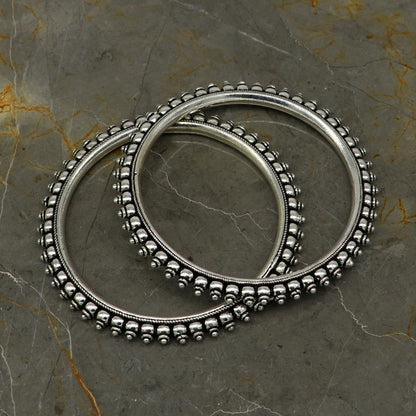 925 pure silver handmade vintage antique stylish waved beaded bangle bracelet. Gorgeous wedding brides made customized bangles nba126 - TRIBAL ORNAMENTS