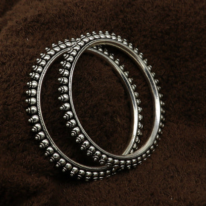 925 pure silver handmade vintage antique stylish waved beaded bangle bracelet. Gorgeous wedding brides made customized bangles nba126 - TRIBAL ORNAMENTS