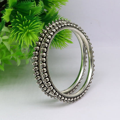 925 pure silver handmade vintage antique stylish waved beaded bangle bracelet. Gorgeous wedding brides made customized bangles nba126 - TRIBAL ORNAMENTS