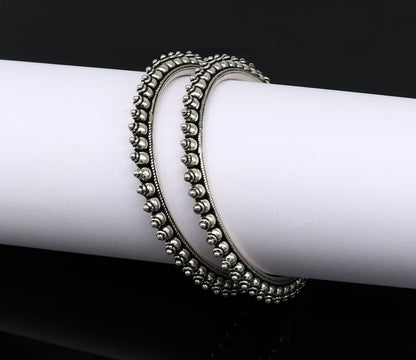 925 pure silver handmade vintage antique stylish waved beaded bangle bracelet. Gorgeous wedding brides made customized bangles nba126 - TRIBAL ORNAMENTS