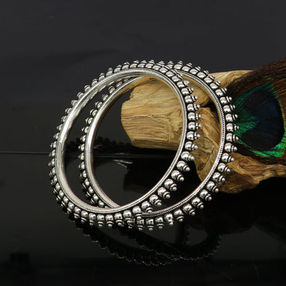 925 pure silver handmade vintage antique stylish waved beaded bangle bracelet. Gorgeous wedding brides made customized bangles nba126 - TRIBAL ORNAMENTS