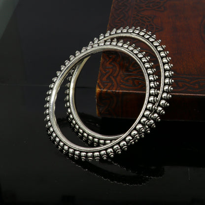 925 pure silver handmade vintage antique stylish waved beaded bangle bracelet. Gorgeous wedding brides made customized bangles nba126 - TRIBAL ORNAMENTS