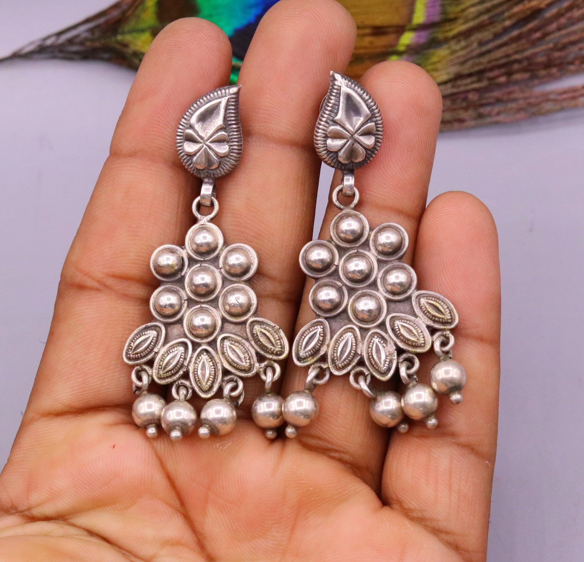 925 Pure silver stud earring unique vintage handmade design drop dangle earring ethnic tribal earring modern trend stylish jewelry  s818 - TRIBAL ORNAMENTS