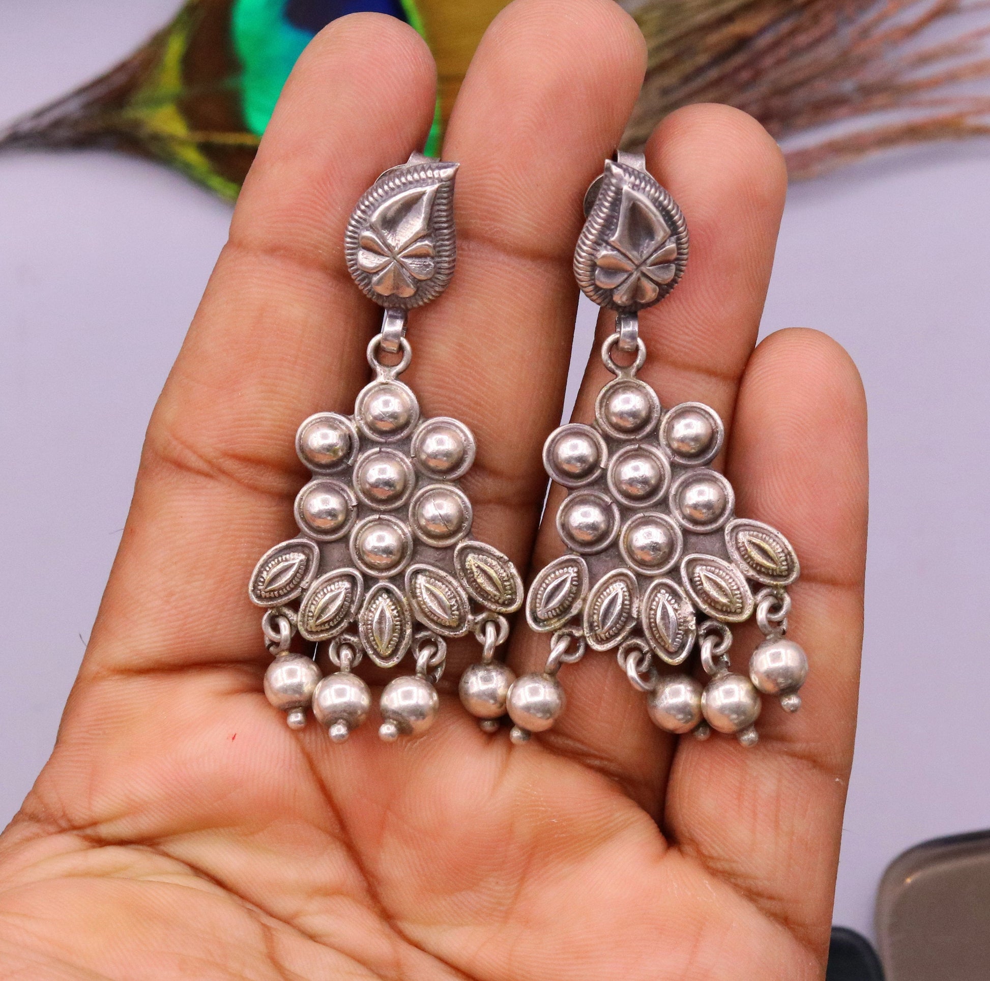 925 Pure silver stud earring unique vintage handmade design drop dangle earring ethnic tribal earring modern trend stylish jewelry  s818 - TRIBAL ORNAMENTS
