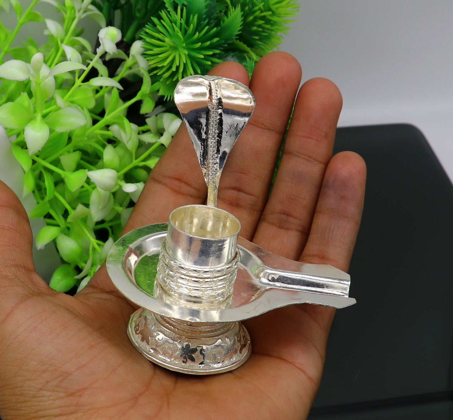 925 pure solid sterling silver lord shiva lingam stand/jalheri, use for put/hold shiva lingam in home temple, awesome handmade article su166 - TRIBAL ORNAMENTS