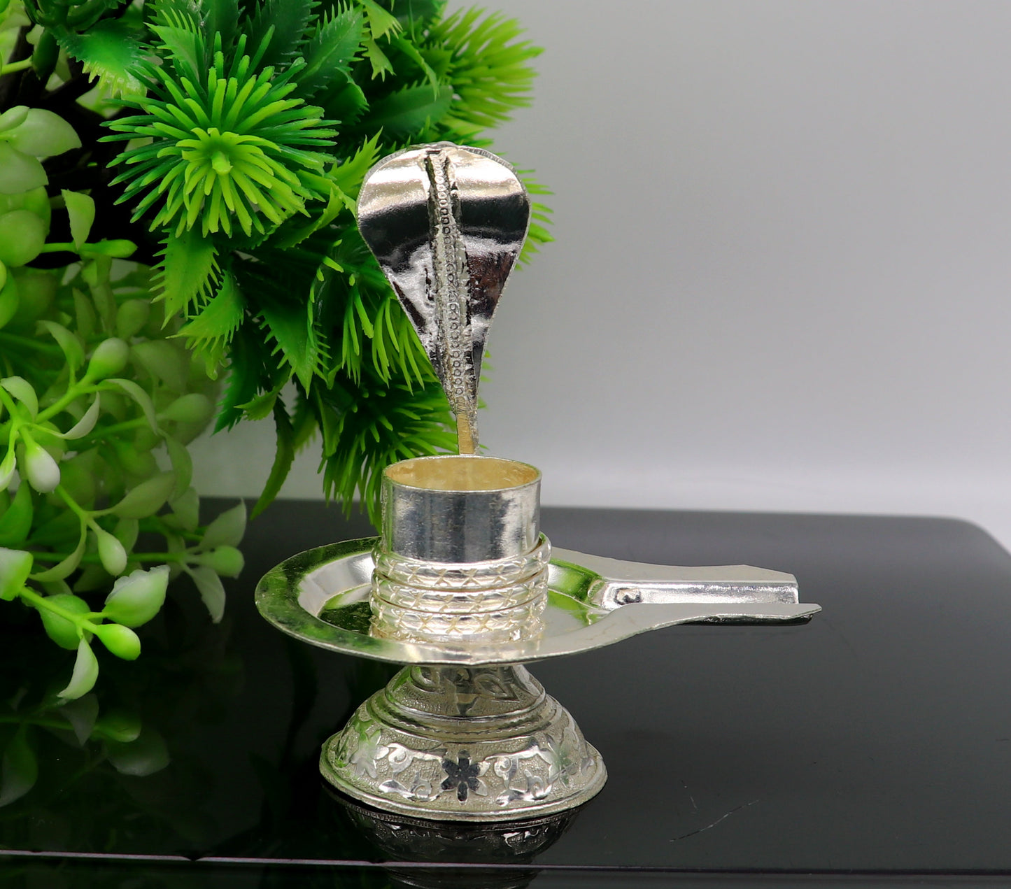 925 pure solid sterling silver lord shiva lingam stand/jalheri, use for put/hold shiva lingam in home temple, awesome handmade article su166 - TRIBAL ORNAMENTS