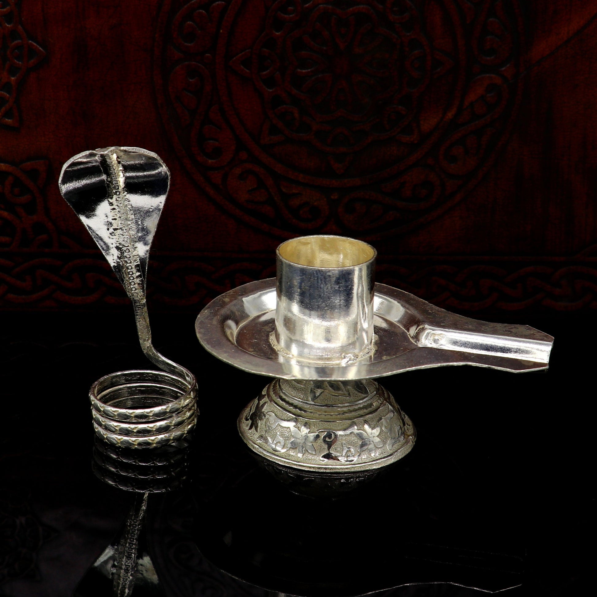 925 pure solid sterling silver lord shiva lingam stand/jalheri, use for put/hold shiva lingam in home temple, awesome handmade article su166 - TRIBAL ORNAMENTS