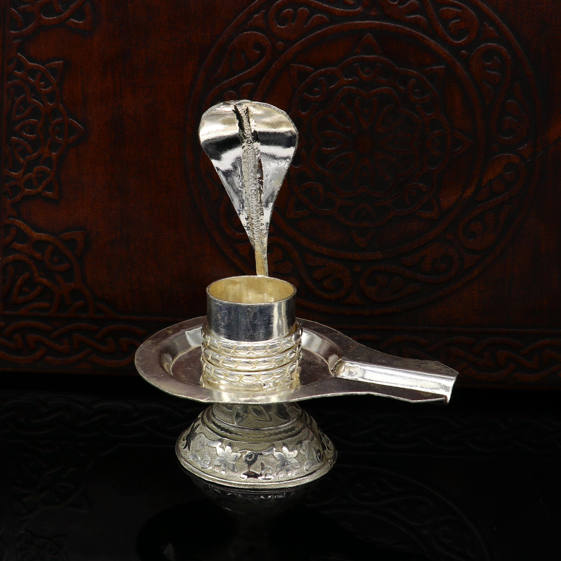 925 pure solid sterling silver lord shiva lingam stand/jalheri, use for put/hold shiva lingam in home temple, awesome handmade article su166 - TRIBAL ORNAMENTS