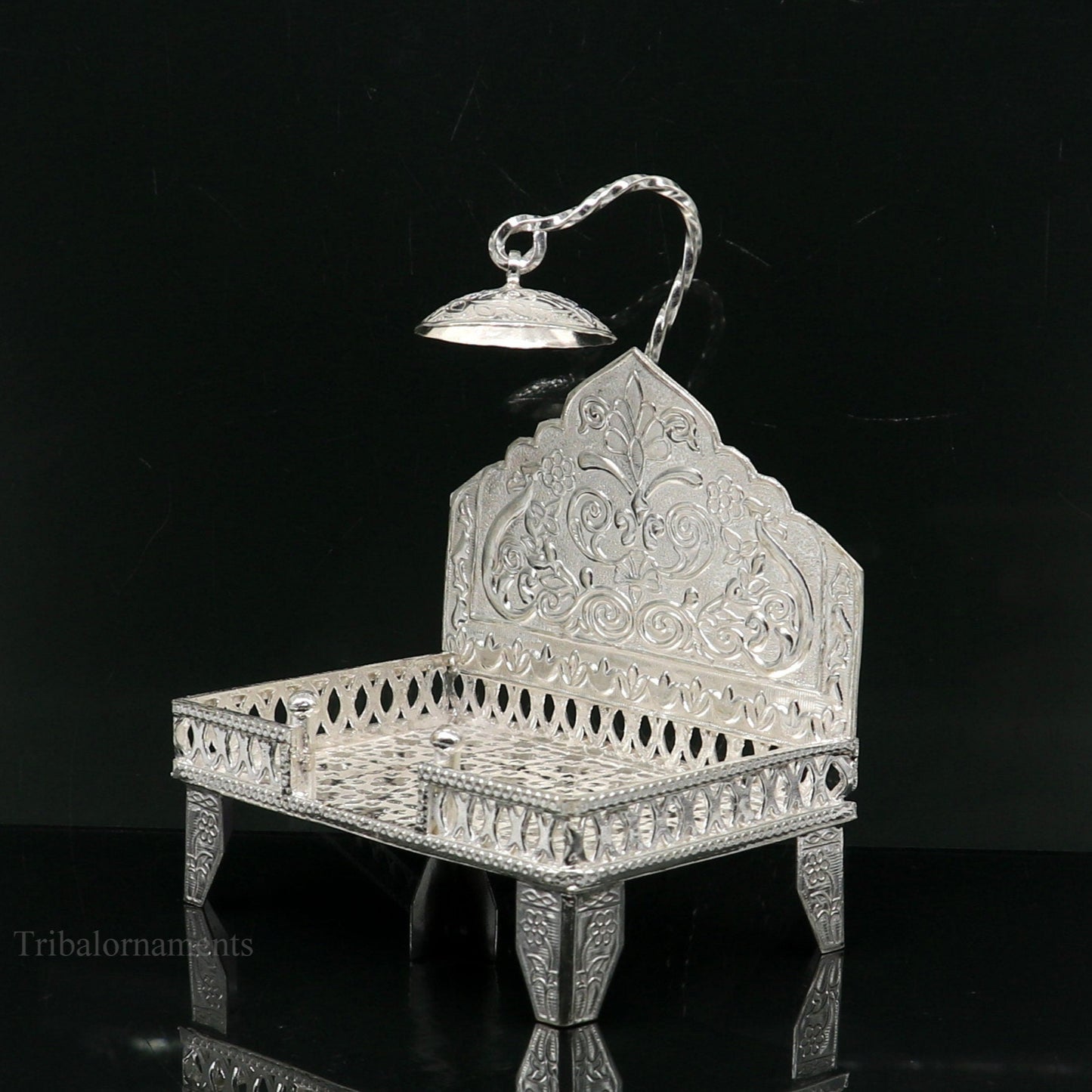 925 pure sterling silver handcrafted Singhasan, idol krishna Bal Gopala Throne, God statue's Palna chair, temple art puja article su425 - TRIBAL ORNAMENTS