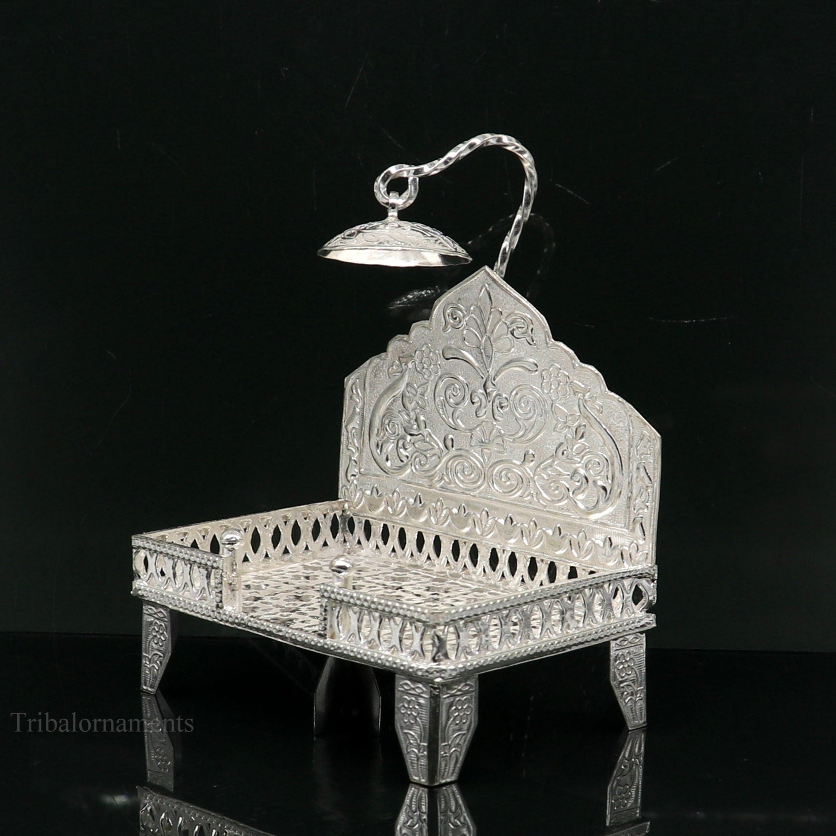 925 pure sterling silver handcrafted Singhasan, idol krishna Bal Gopala Throne, God statue's Palna chair, temple art puja article su425 - TRIBAL ORNAMENTS