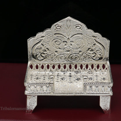 925 pure sterling silver handcrafted Singhasan,idols and goddess Throne, God statue Palna chair, temple art laddu gopal puja article su1015 - TRIBAL ORNAMENTS