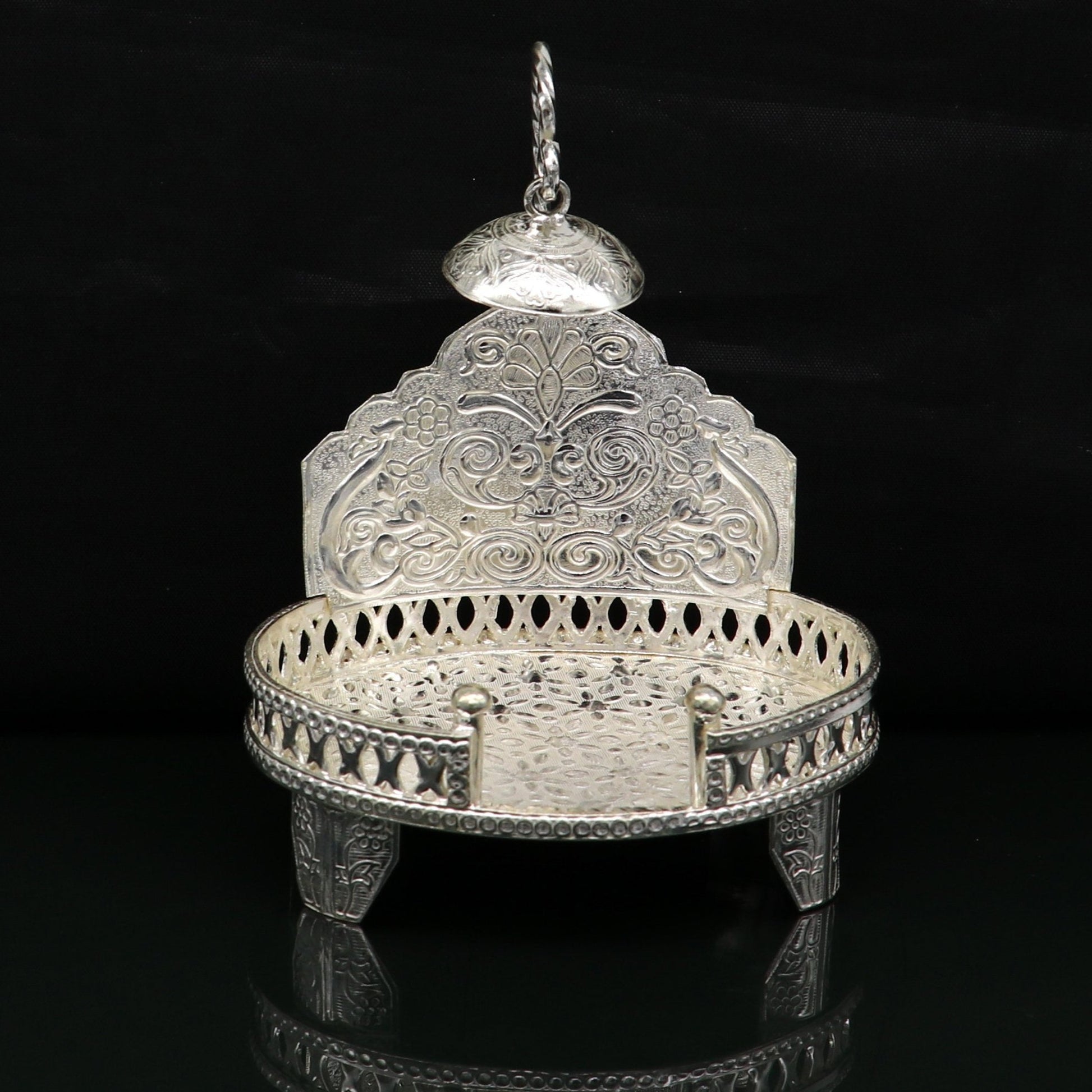 925 pure sterling silver handcrafted  sinhasan, idol krishna Bal Gopala throne, god statue's stand chair, temple art puja article su184 - TRIBAL ORNAMENTS