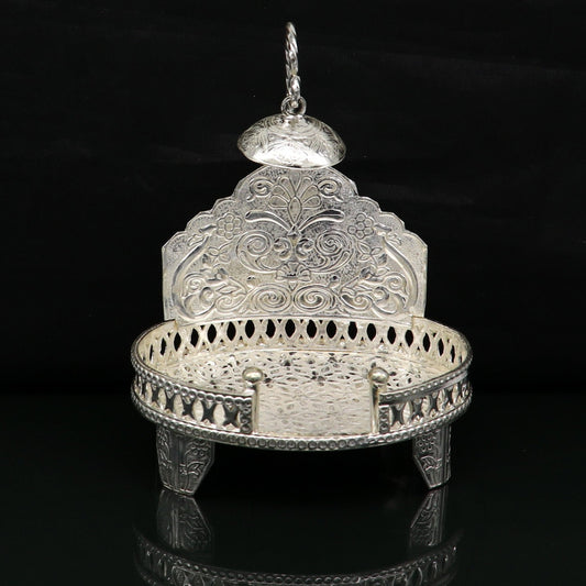 925 pure sterling silver handcrafted  sinhasan, idol krishna Bal Gopala throne, god statue's stand chair, temple art puja article su184 - TRIBAL ORNAMENTS