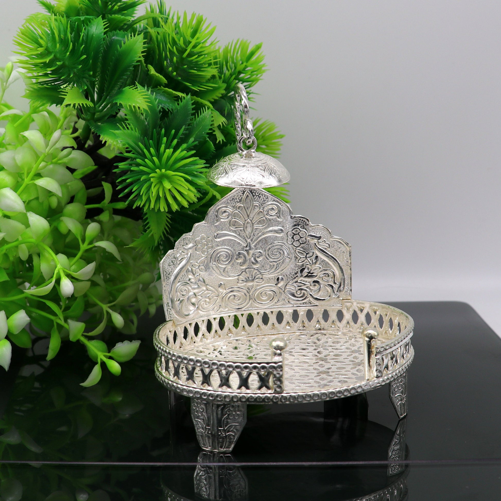 925 pure sterling silver handcrafted  sinhasan, idol krishna Bal Gopala throne, god statue's stand chair, temple art puja article su184 - TRIBAL ORNAMENTS