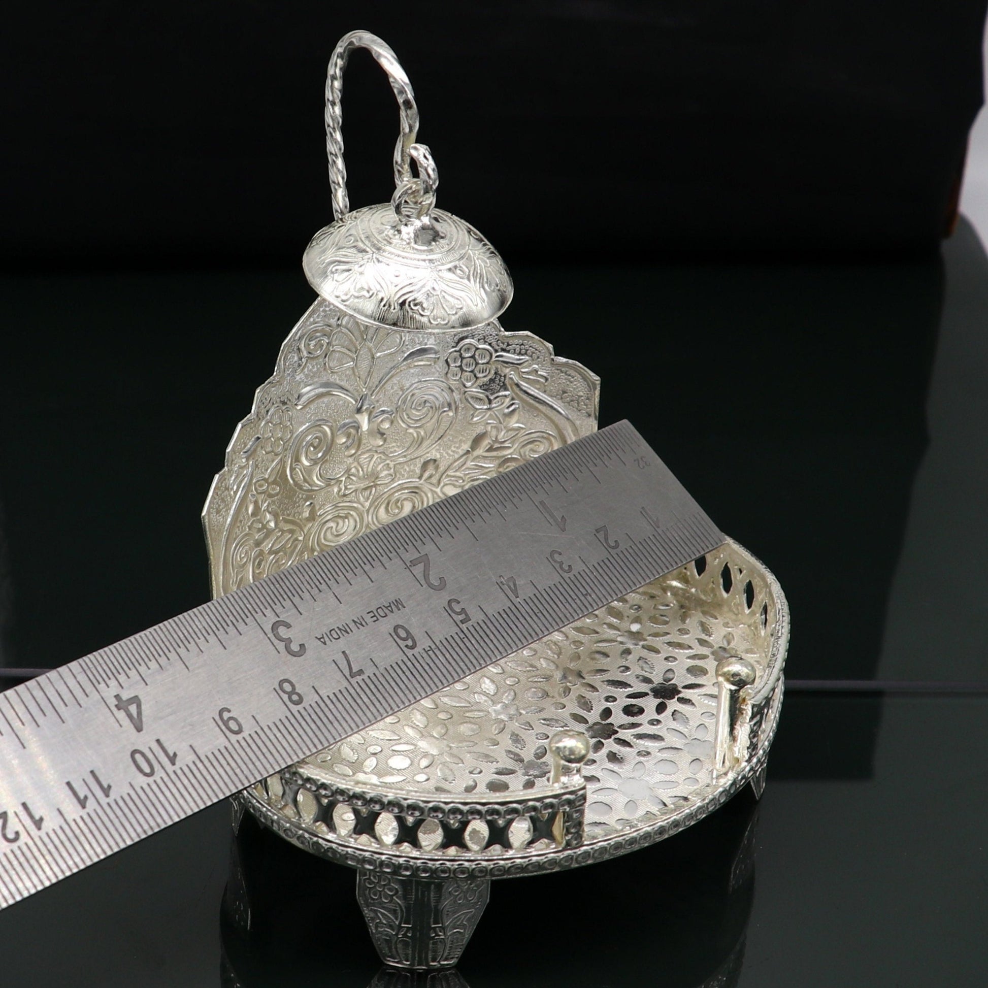 925 pure sterling silver handcrafted  sinhasan, idol krishna Bal Gopala throne, god statue's stand chair, temple art puja article su184 - TRIBAL ORNAMENTS